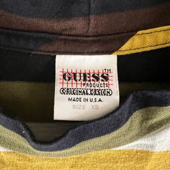 Vintage 90s Guess Jeans Striped Tee XS USA Made Unisex Streetwear Hip Hop Retro - Picture 5 of 10